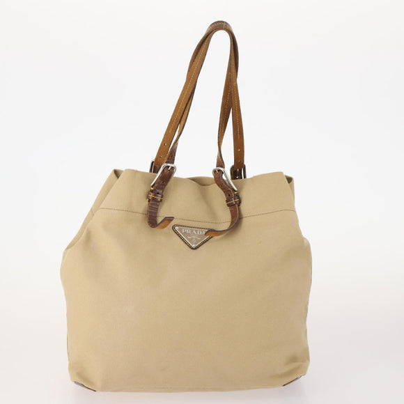 PRADA Shoulder Bag Nylon Canvas Leather 4 Set Black Beige Auth 175363