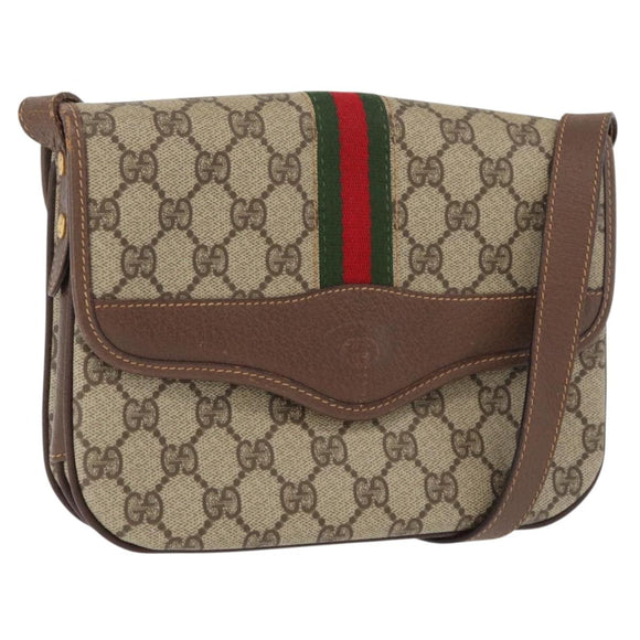 GUCCI GG Supreme Web Sherry Line Shoulder Bag PVC Beige Gold Auth 175366
