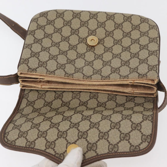 GUCCI GG Supreme Web Sherry Line Shoulder Bag PVC Beige Gold Auth 175366