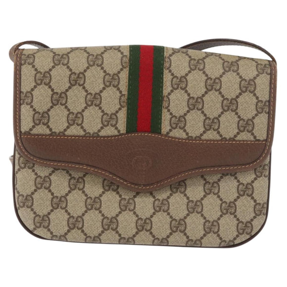 GUCCI GG Supreme Web Sherry Line Shoulder Bag PVC Beige Gold Auth 175366