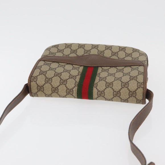 GUCCI GG Supreme Web Sherry Line Shoulder Bag PVC Beige Gold Auth 175366