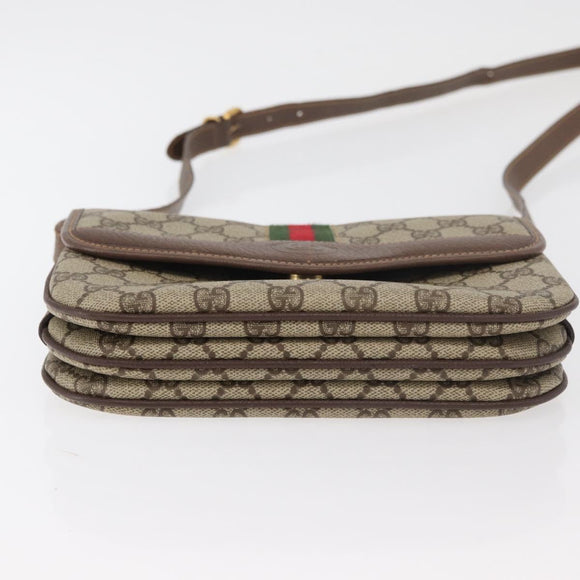 GUCCI GG Supreme Web Sherry Line Shoulder Bag PVC Beige Gold Auth 175366