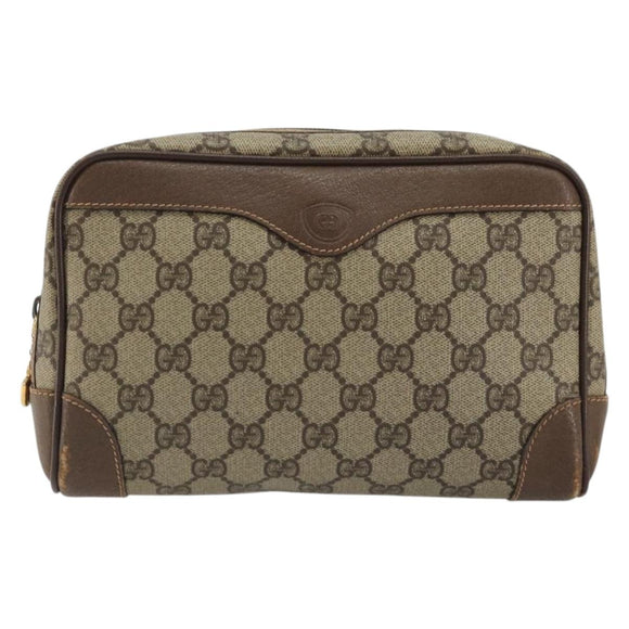GUCCI GG Supreme Clutch Bag PVC Beige Gold Auth 175370