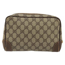 GUCCI GG Supreme Clutch Bag PVC Beige Gold Auth 175370-3