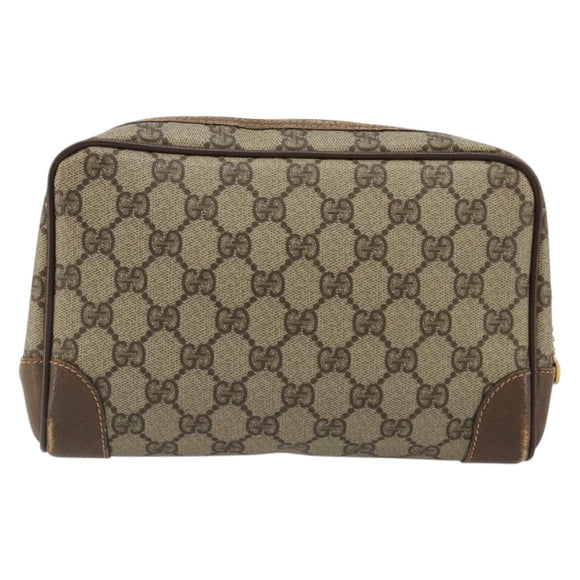 GUCCI GG Supreme Clutch Bag PVC Beige Gold Auth 175370