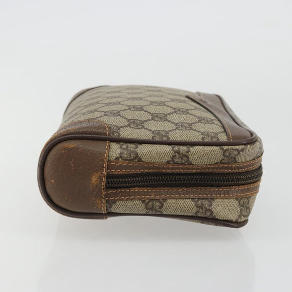 GUCCI GG Supreme Clutch Bag PVC Beige Gold Auth 175370