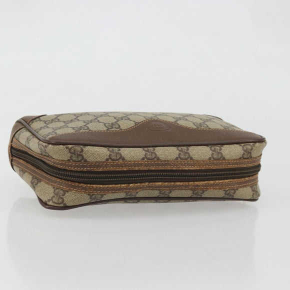 GUCCI GG Supreme Clutch Bag PVC Beige Gold Auth 175370