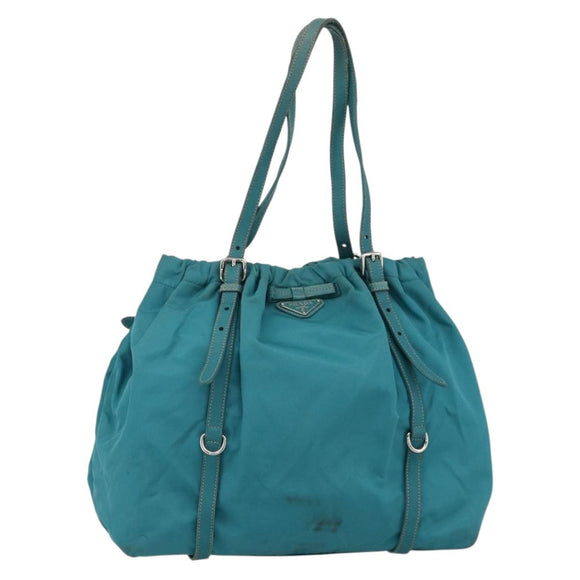 PRADA Hand Bag Nylon Light Blue Silver Auth 175374