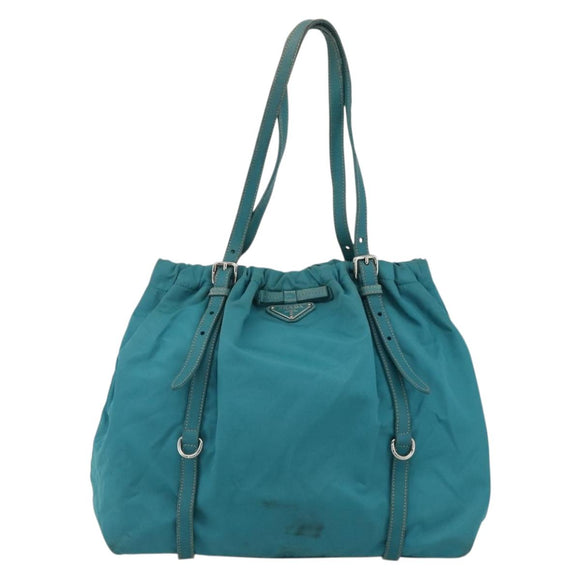 PRADA Hand Bag Nylon Light Blue Silver Auth 175374