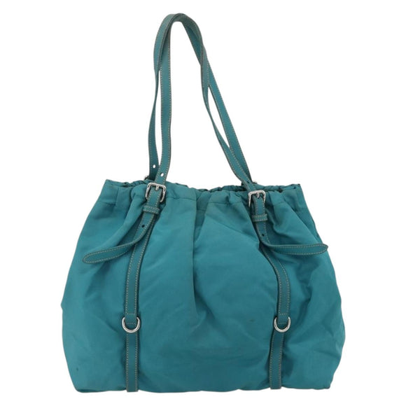 PRADA Hand Bag Nylon Light Blue Silver Auth 175374