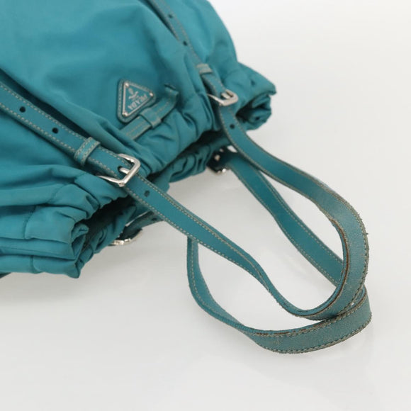 PRADA Hand Bag Nylon Light Blue Silver Auth 175374