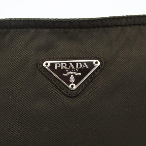 PRADA Shoulder Bag Nylon Khaki Silver Auth 175377A