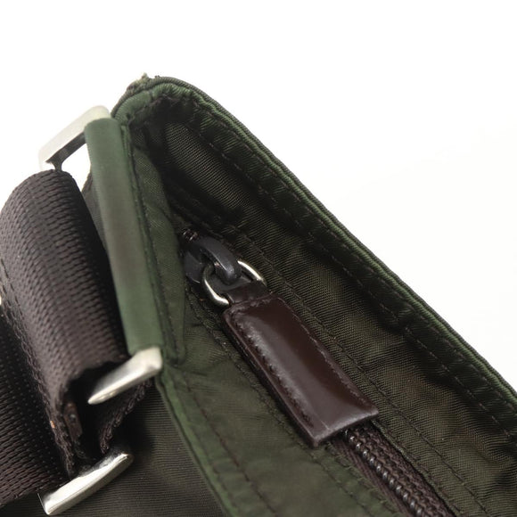 PRADA Shoulder Bag Nylon Khaki Silver Auth 175377A