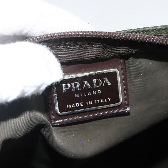 PRADA Shoulder Bag Nylon Khaki Silver Auth 175377A