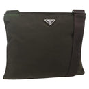 PRADA Shoulder Bag Nylon Khaki Silver Auth 175377A-1