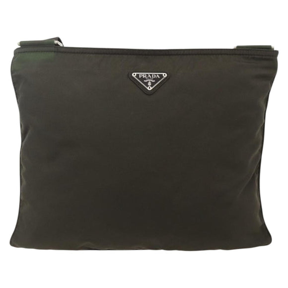 PRADA Shoulder Bag Nylon Khaki Silver Auth 175377A