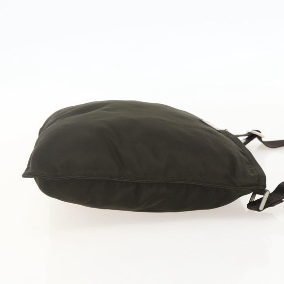 PRADA Shoulder Bag Nylon Khaki Silver Auth 175377A