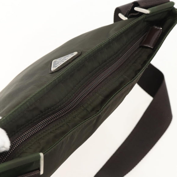 PRADA Shoulder Bag Nylon Khaki Silver Auth 175377A