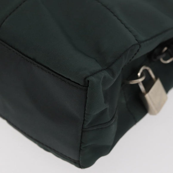 PRADA Tote Bag Nylon Khaki Silver Auth 175379