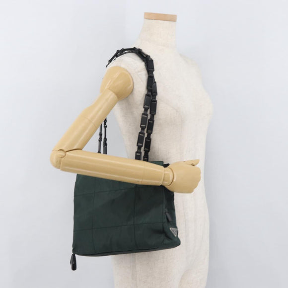 PRADA Tote Bag Nylon Khaki Silver Auth 175379
