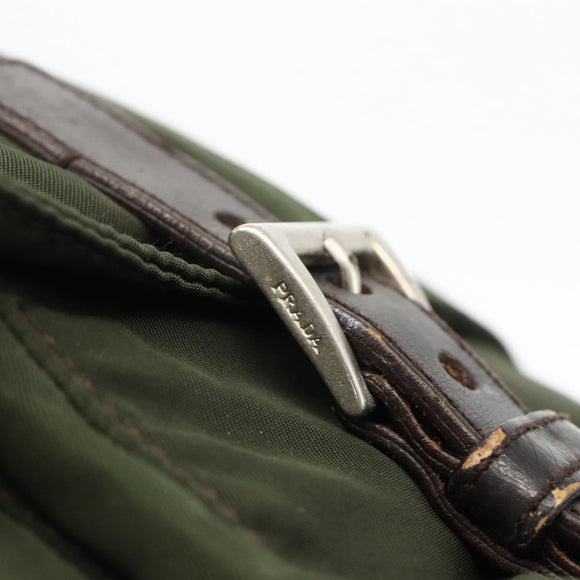 PRADA Shoulder Bag Nylon Khaki Silver Auth 175382