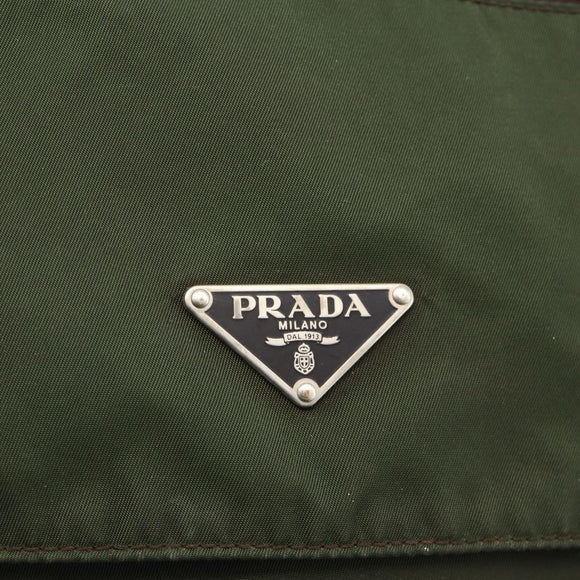 PRADA Shoulder Bag Nylon Khaki Silver Auth 175382