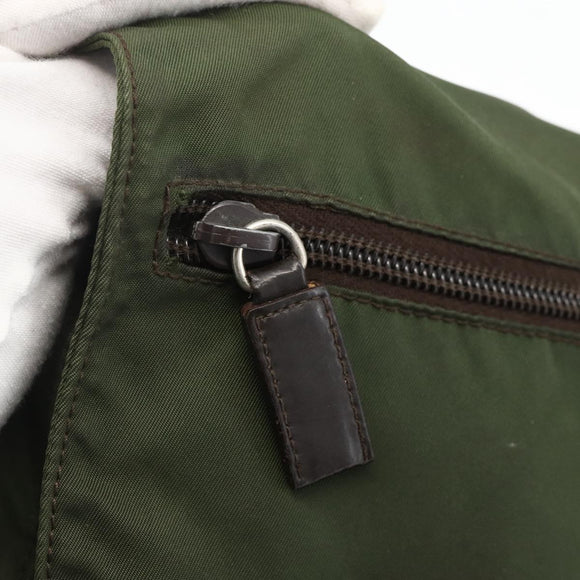PRADA Shoulder Bag Nylon Khaki Silver Auth 175382