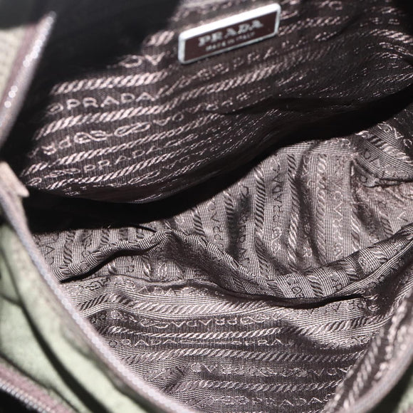 PRADA Shoulder Bag Nylon Khaki Silver Auth 175382