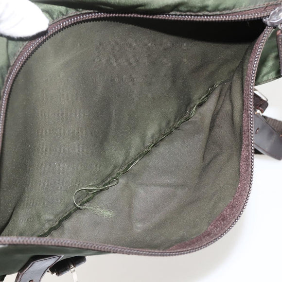 PRADA Shoulder Bag Nylon Khaki Silver Auth 175382