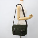 PRADA Shoulder Bag Nylon Khaki Silver Auth 175382-28