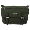 PRADA Shoulder Bag Nylon Khaki Silver Auth 175382-13