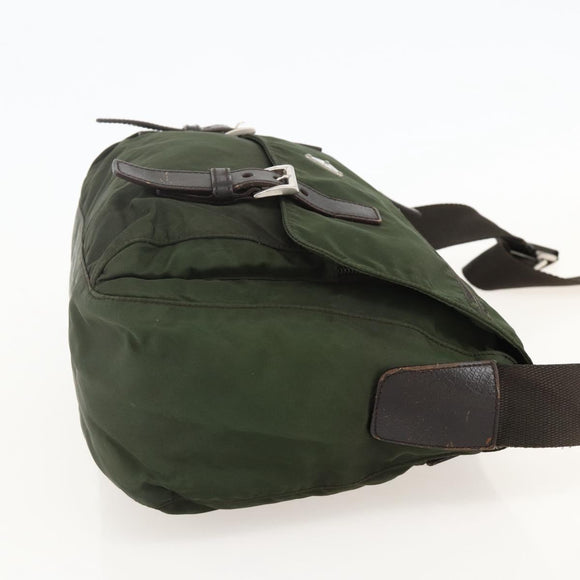 PRADA Shoulder Bag Nylon Khaki Silver Auth 175382