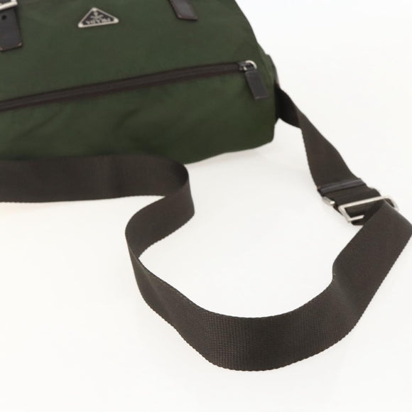 PRADA Shoulder Bag Nylon Khaki Silver Auth 175382