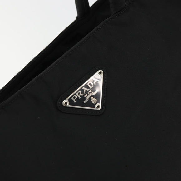 PRADA Hand Bag Nylon Black Silver Auth 175383