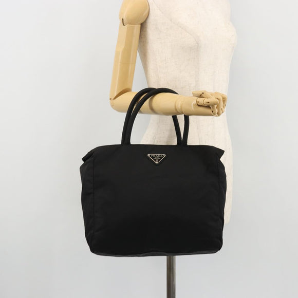 PRADA Hand Bag Nylon Black Silver Auth 175383