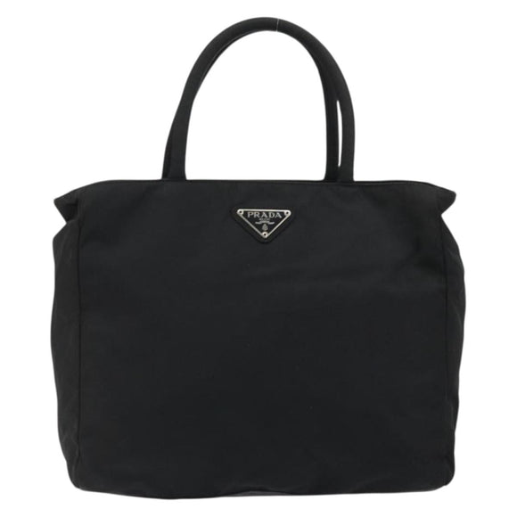 PRADA Hand Bag Nylon Black Silver Auth 175383