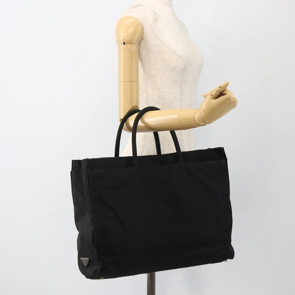 PRADA Hand Bag Nylon Black Silver Auth 175384A