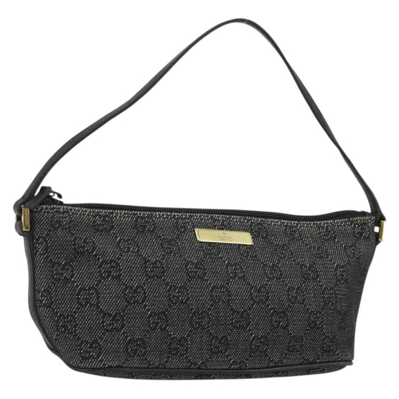 GUCCI GG Canvas Accessory Pouch Black Gold 07198 Auth 175386A