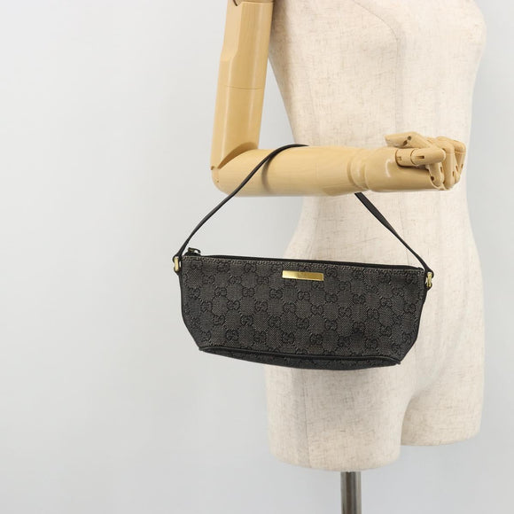 GUCCI GG Canvas Accessory Pouch Black Gold 07198 Auth 175386A