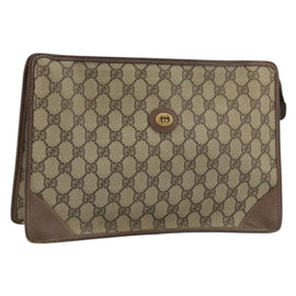 GUCCI GG Supreme Clutch Bag PVC Beige Gold Auth 175389