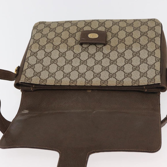 GUCCI GG Supreme Horsebit Schoudertas PVC Beige Goud 001 16 4084 Auth 175390