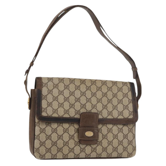 GUCCI GG Supreme Horsebit Schoudertas PVC Beige Goud 001 16 4084 Auth 175390
