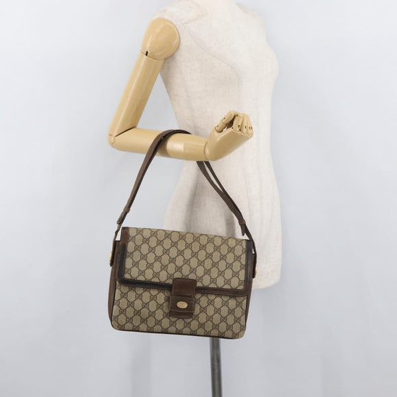 GUCCI GG Supreme Horsebit Schoudertas PVC Beige Goud 001 16 4084 Auth 175390