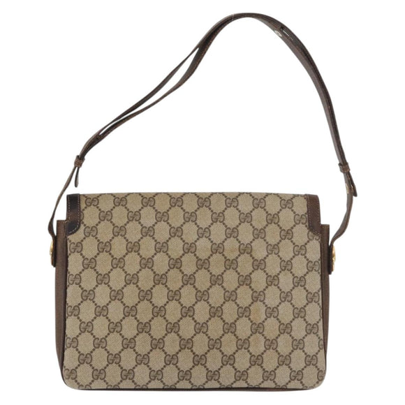 GUCCI GG Supreme Horsebit Schoudertas PVC Beige Goud 001 16 4084 Auth 175390