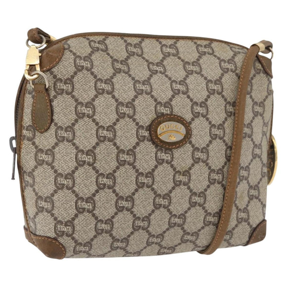 GUCCI GG Plus Supreme Shoulder Bag PVC Beige Gold Auth 175391
