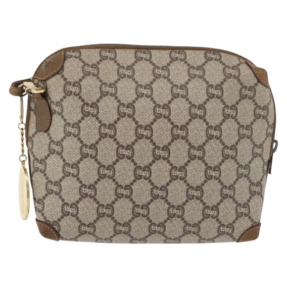 GUCCI GG Plus Supreme Shoulder Bag PVC Beige Gold Auth 175391