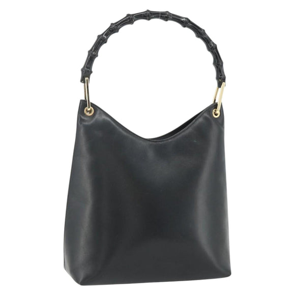 GUCCI Bamboo Shoulder Bag Leather Black Gold 001 3007 Auth 175395