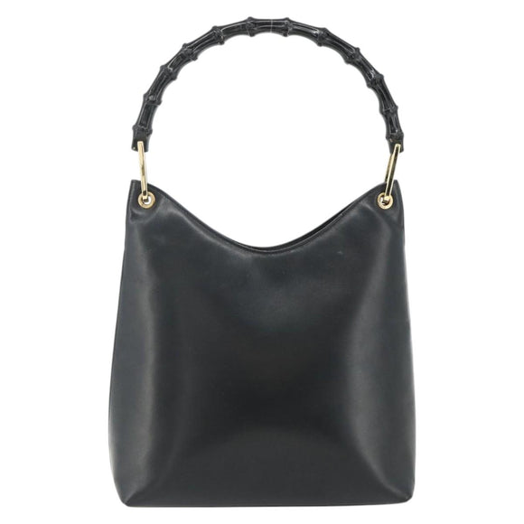 GUCCI Bamboo Shoulder Bag Leather Black Gold 001 3007 Auth 175395