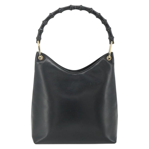 GUCCI Bamboo Shoulder Bag Leather Black Gold 001 3007 Auth 175395
