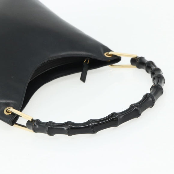 GUCCI Bamboo Shoulder Bag Leather Black Gold 001 3007 Auth 175395